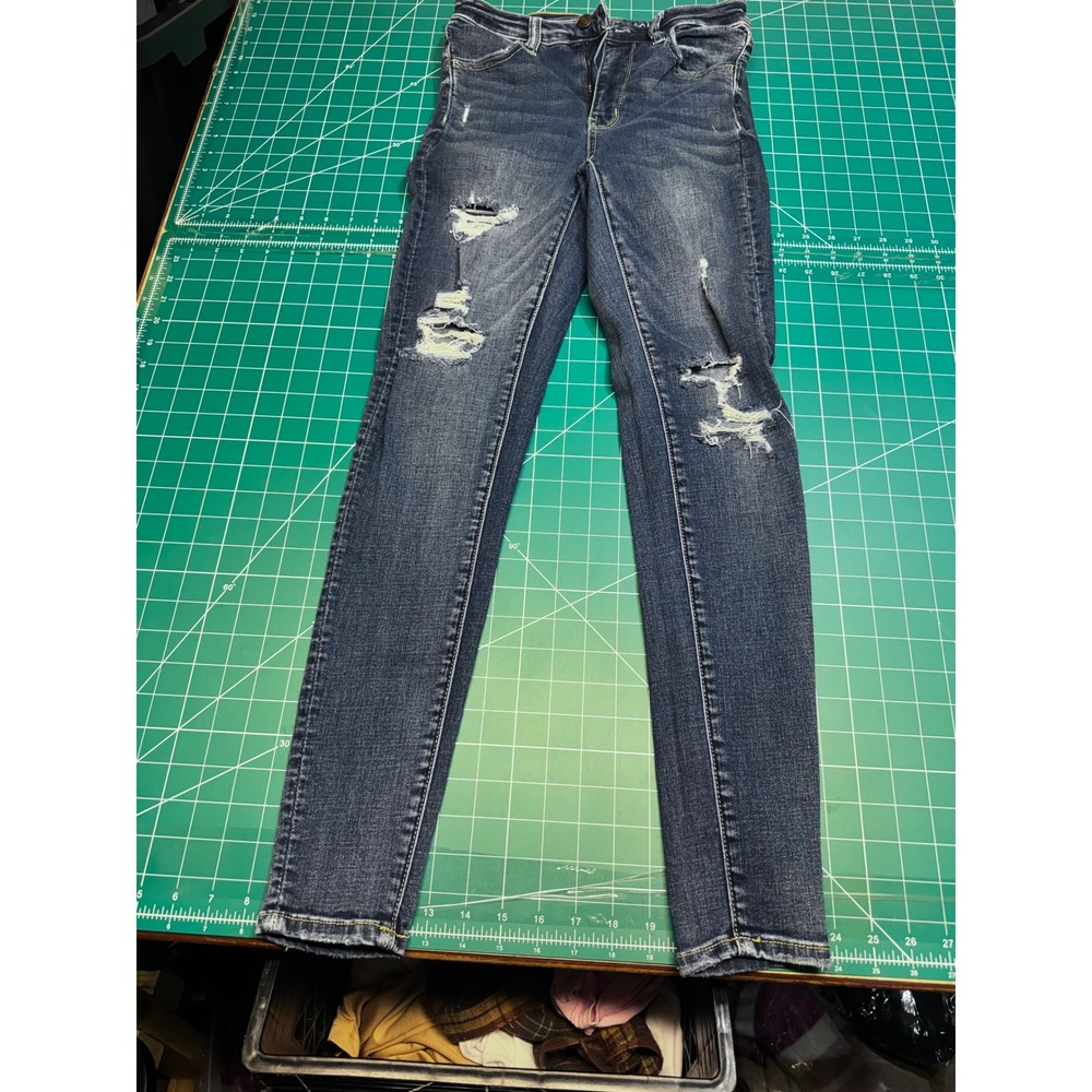 American Eagle Super Hi-Rise Jegging Dark Wash Distressed Skinny Jeans Size 4